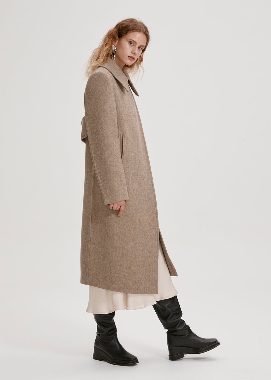 SPREAD COLLAR WOOL COAT (BEIGE) | RECTO