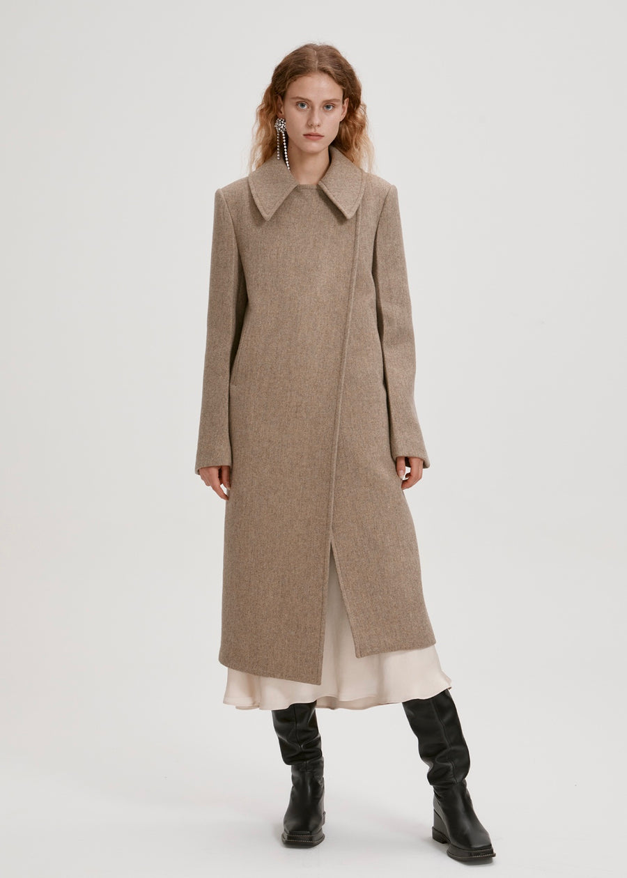 SPREAD COLLAR WOOL COAT (BEIGE) | RECTO