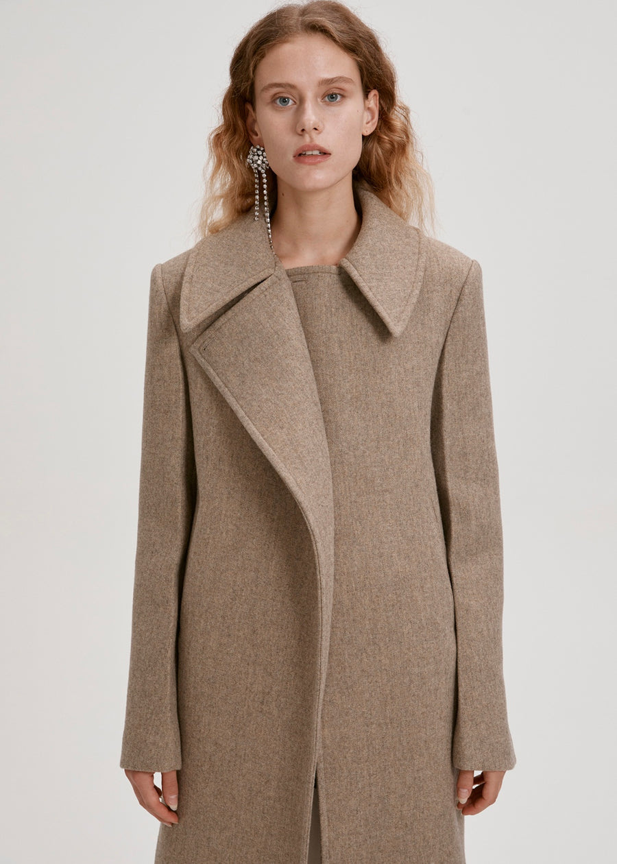 SPREAD COLLAR WOOL COAT (BEIGE) | RECTO