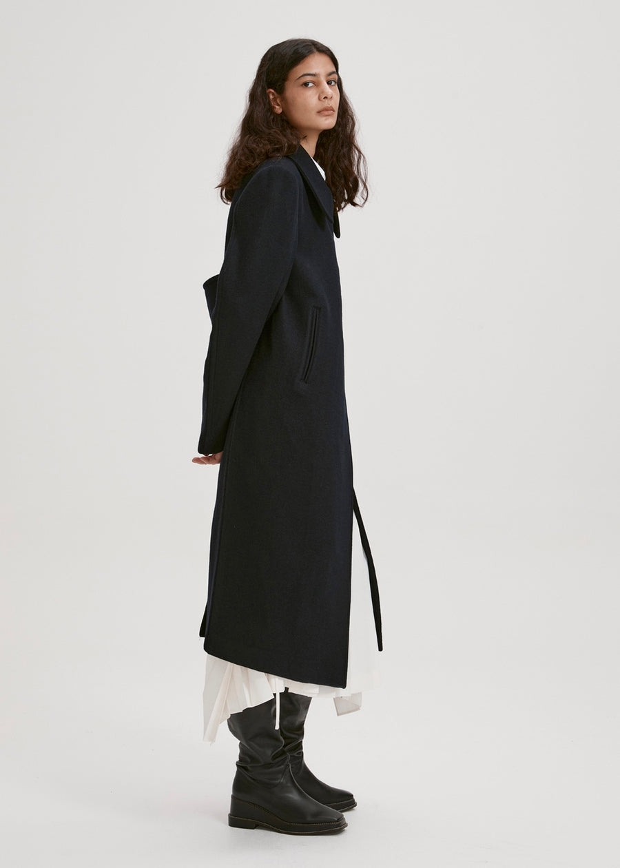 SPREAD COLLAR WOOL COAT (NAVY) | RECTO