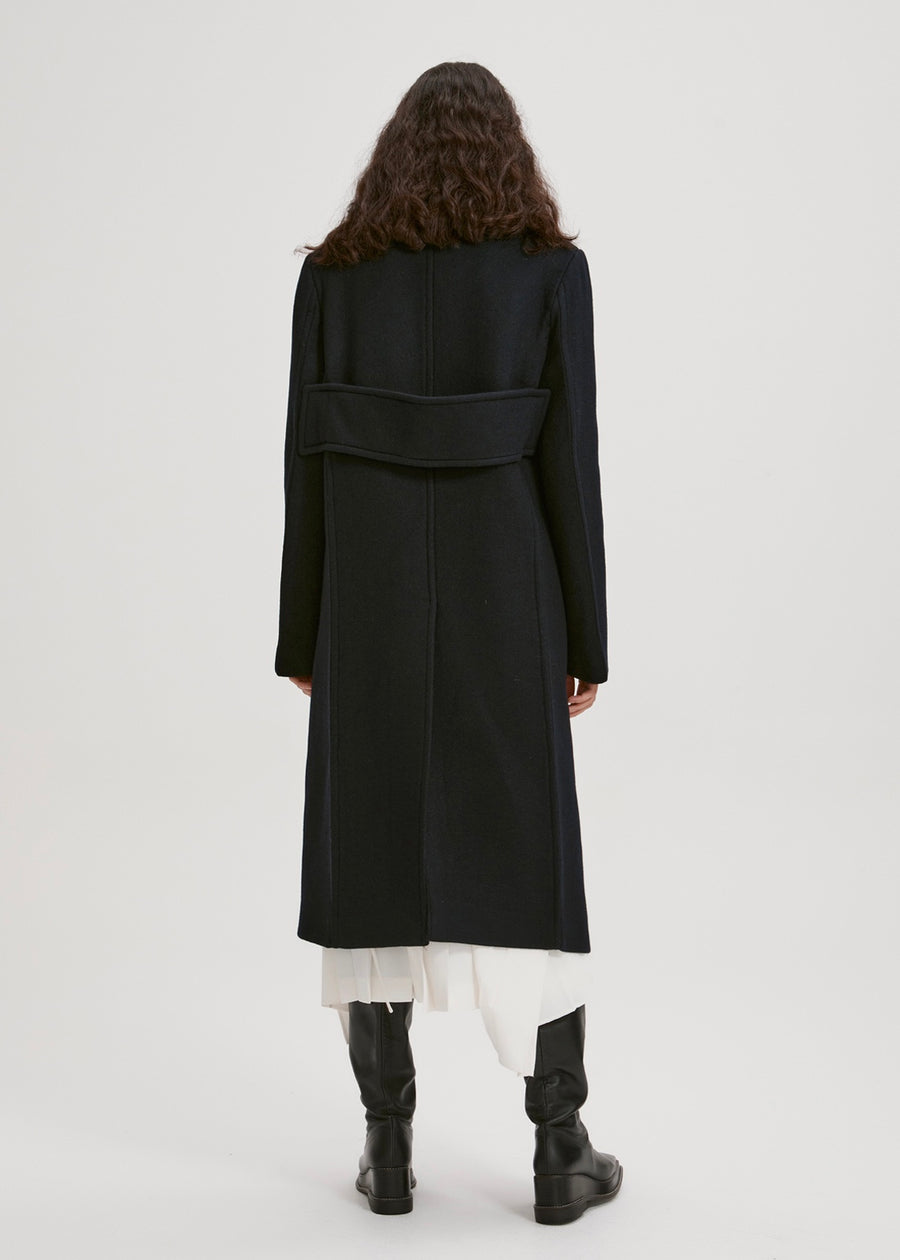 SPREAD COLLAR WOOL COAT (NAVY) | RECTO
