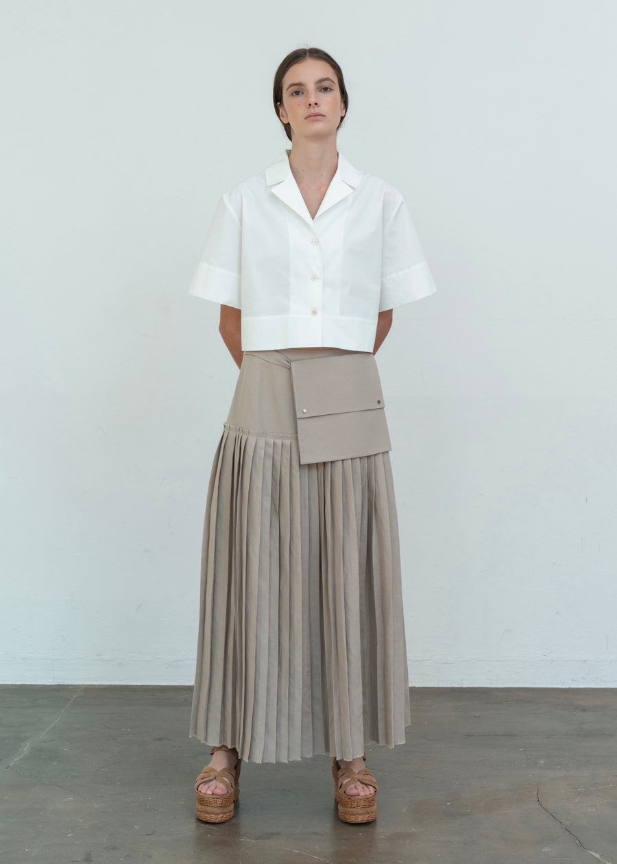 LINEN BLEND PLEATED SKIRT W/ BELT BAG | L E H A