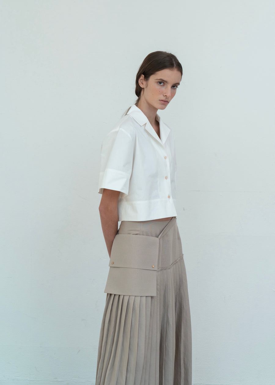 LINEN BLEND PLEATED SKIRT W/ BELT BAG | L E H A