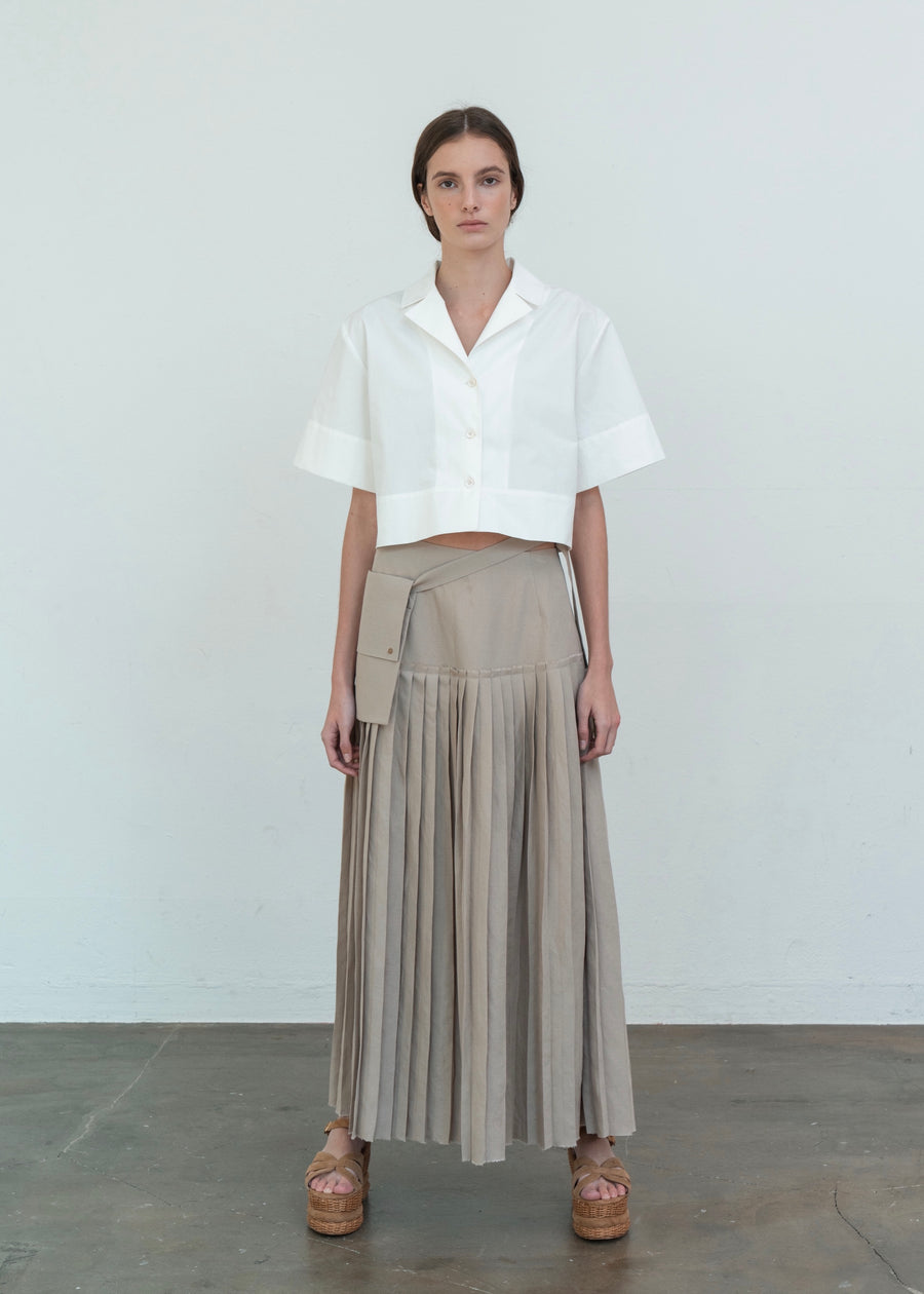 LINEN BLEND PLEATED SKIRT W/ BELT BAG | L E H A