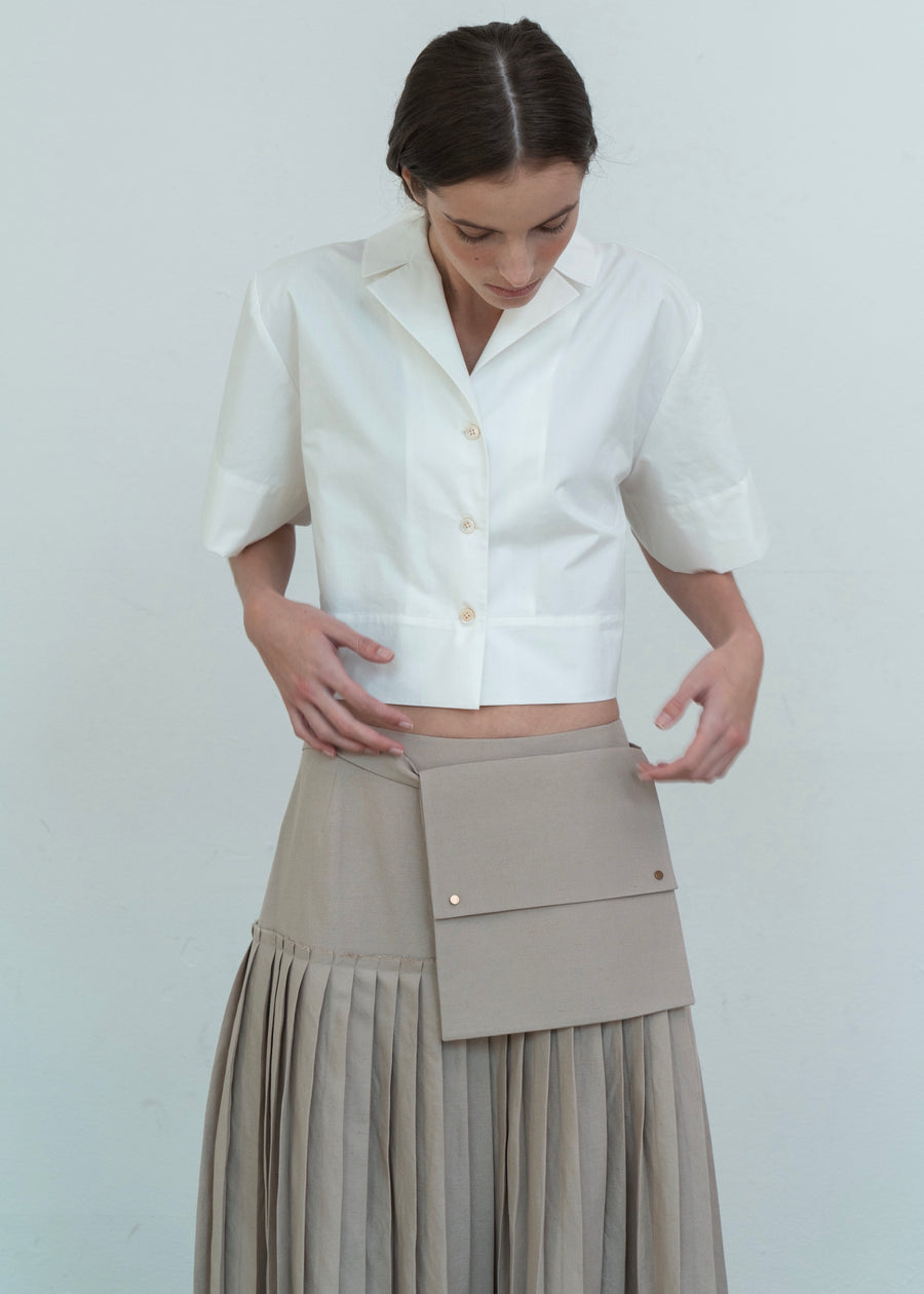 LINEN BLEND PLEATED SKIRT W/ BELT BAG | L E H A