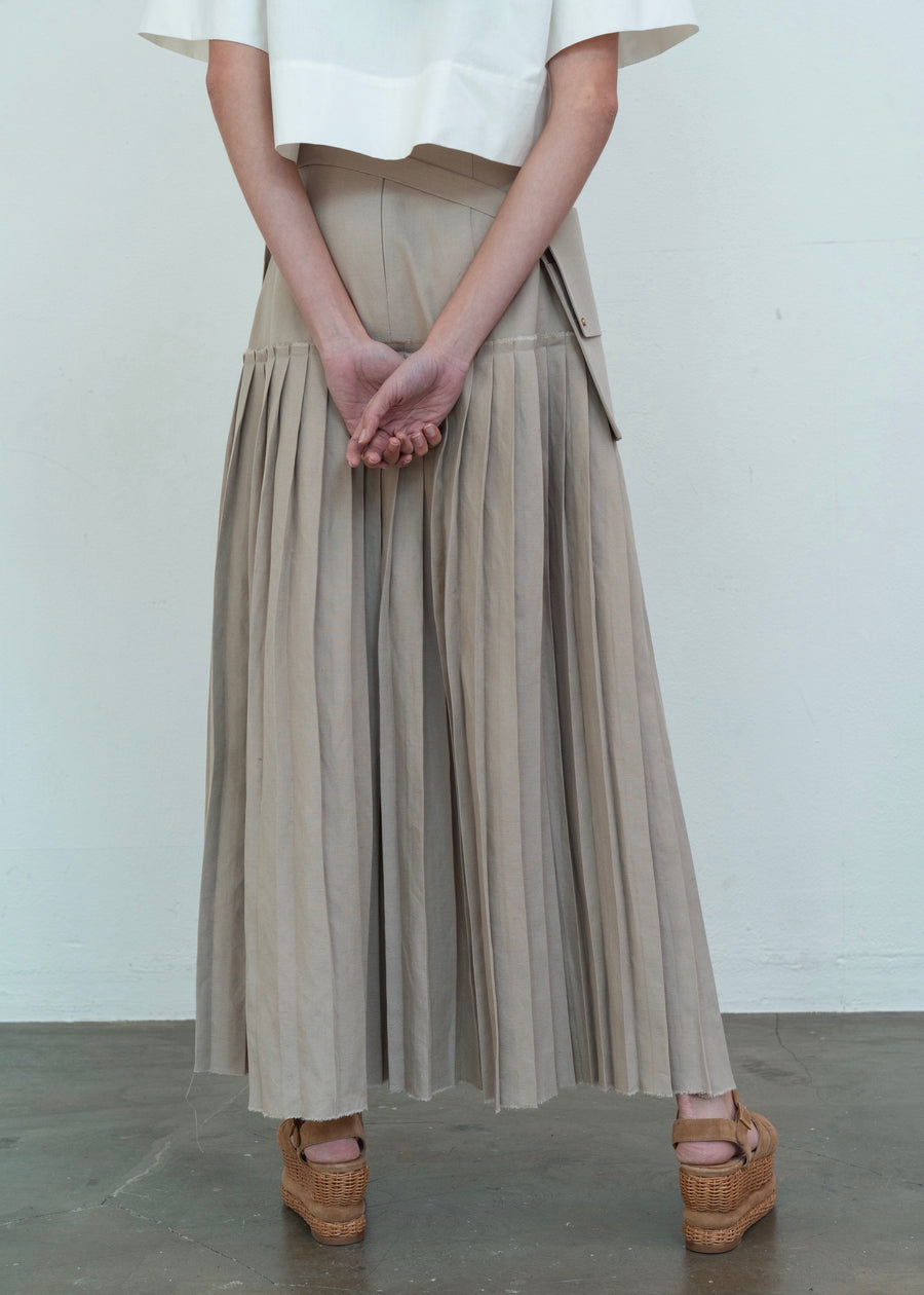 LINEN BLEND PLEATED SKIRT W/ BELT BAG | L E H A