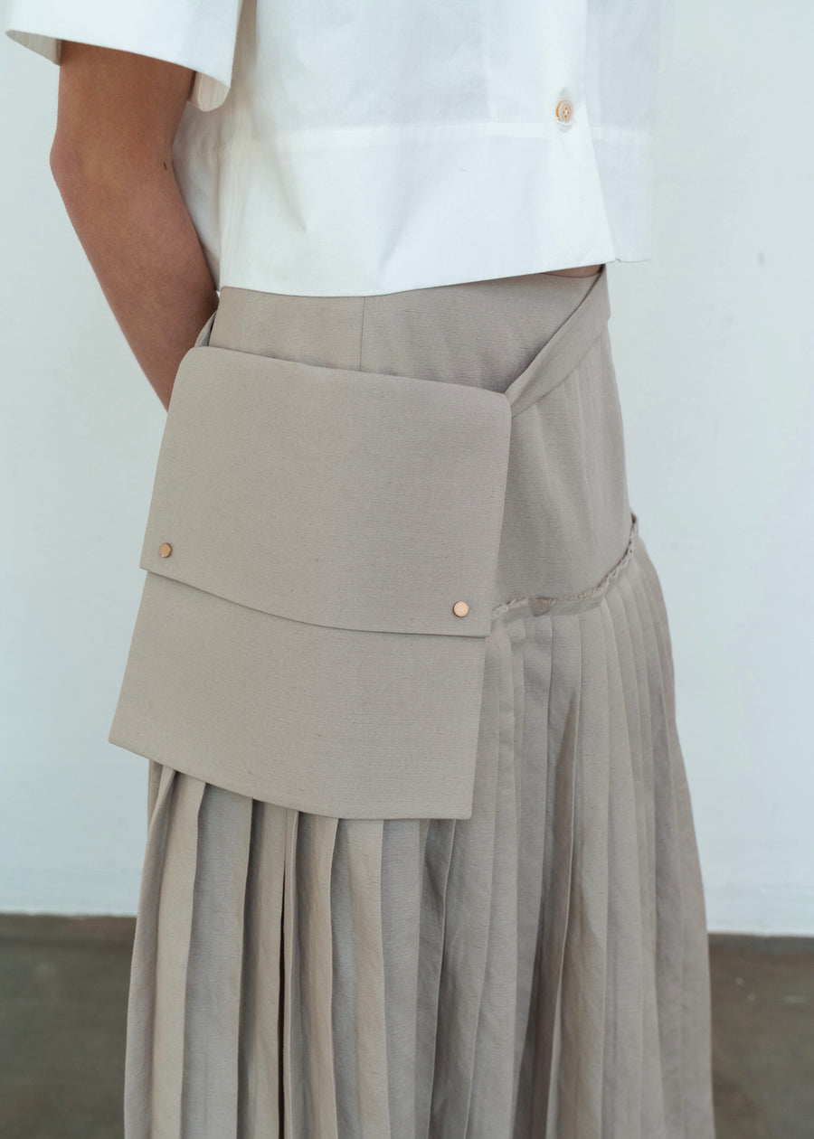 LINEN BLEND PLEATED SKIRT W/ BELT BAG | L E H A