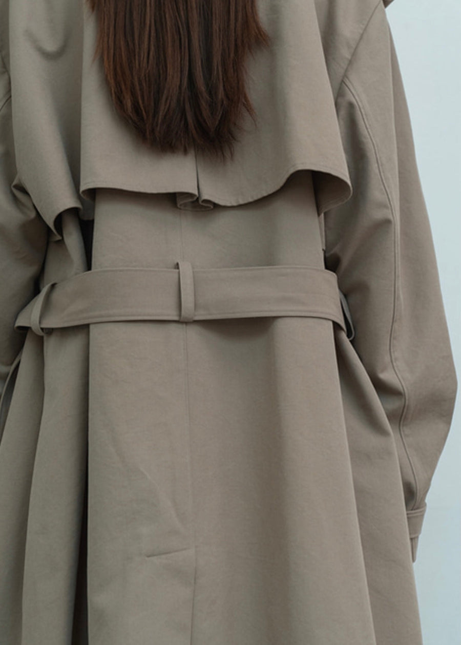 [LEHA] OVERSIZED COLLAR TRENCH COAT -DARK BEIGE