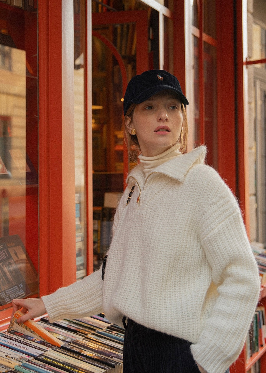 Alpaca Zip-up Sweater (Mist)