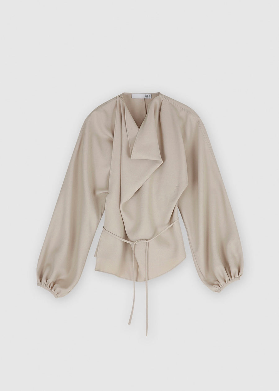 DRAPED WRAP BLOUSE (YELLOW BEIGE) | RECTO.