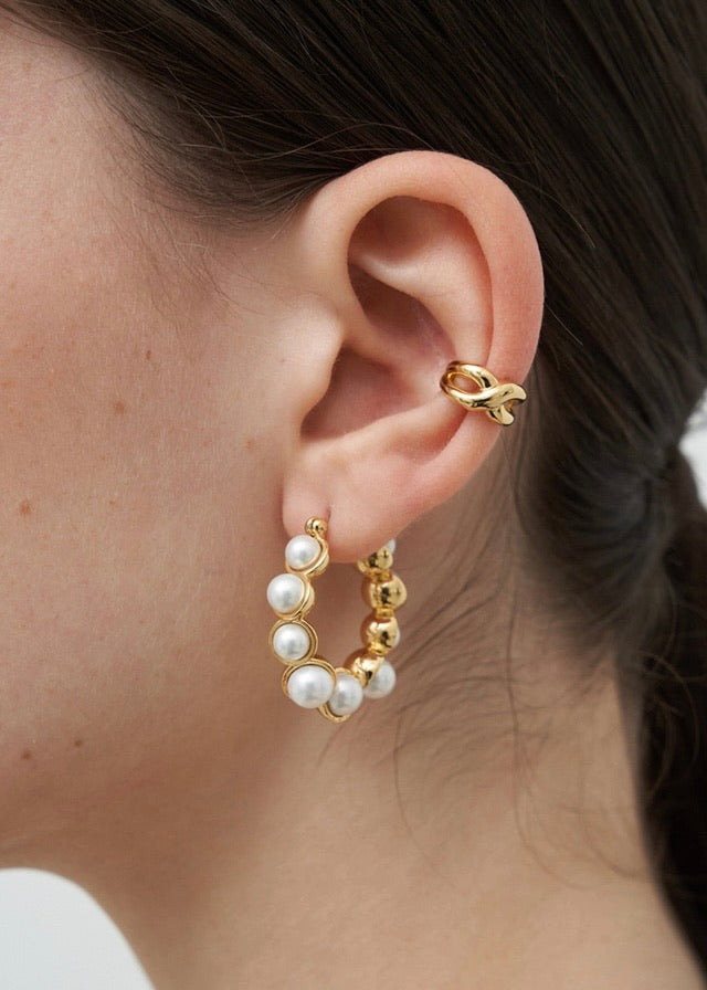 Twist Pearl Hoop E |  S_S.IL
