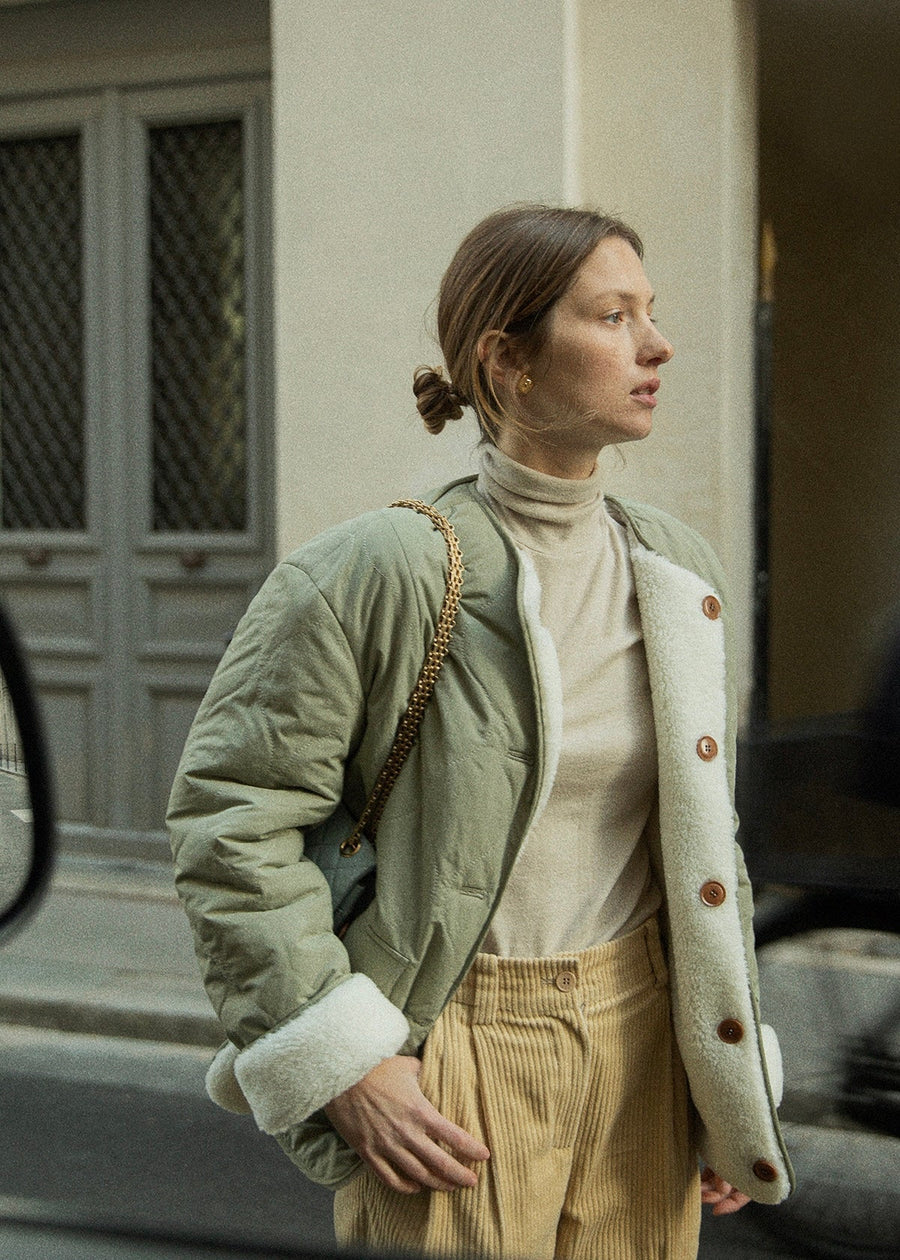 Reversible Quilted Wool Jacket (Pistachio)