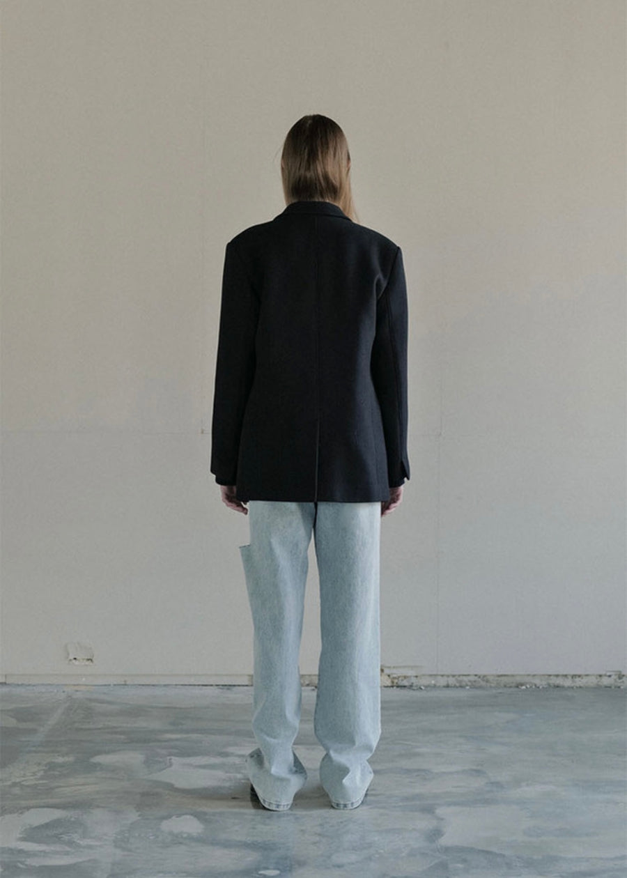 [LEHA] SINGLE BREASTED WOOL AND CASHMERE JACKET -DARK NAVY