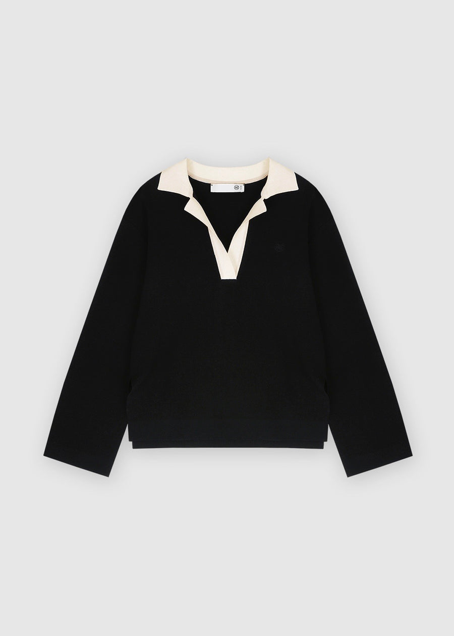 POINTED COLLAR KNIT POLO (BLACK) | RECTO