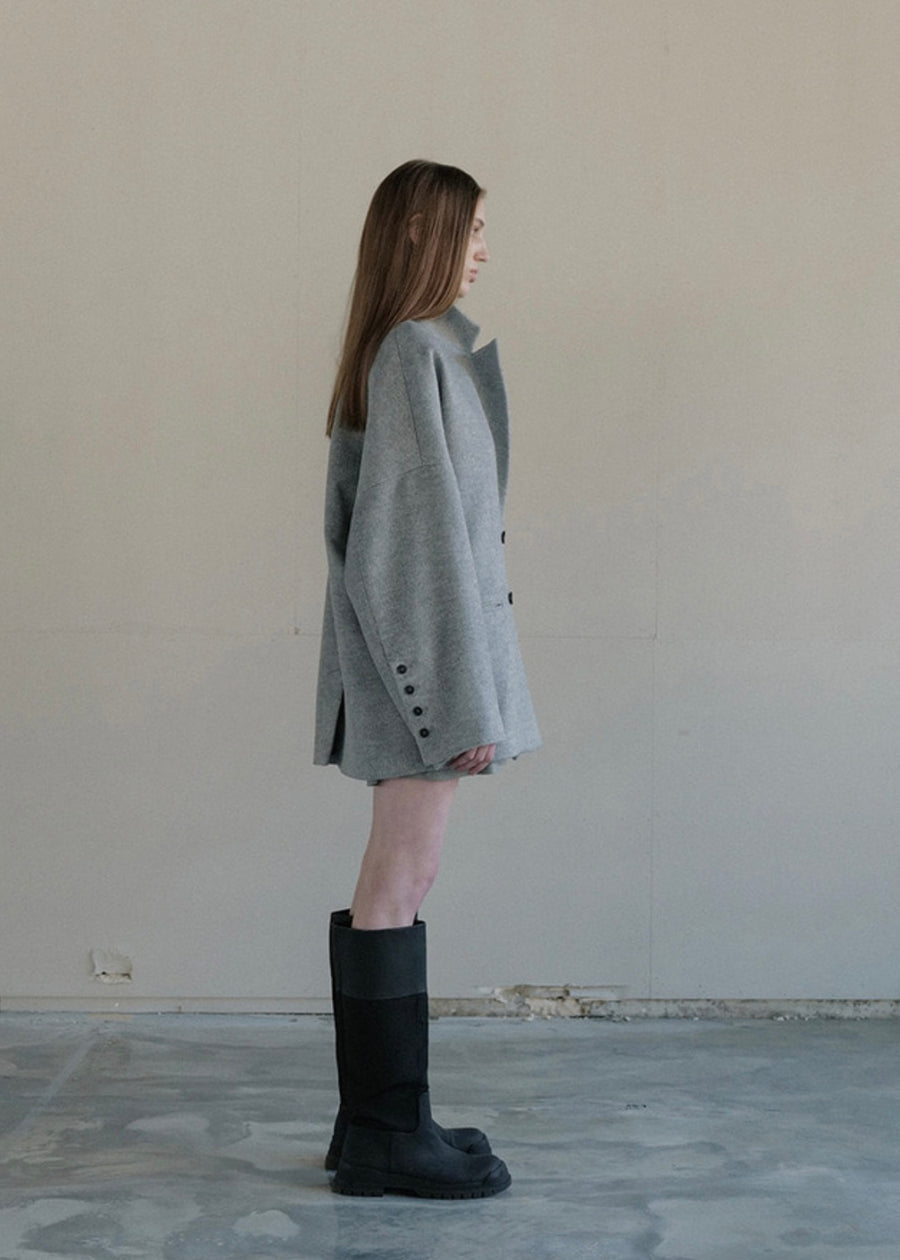 [LEHA] HEATHER DOUBLE COAT -GREY
