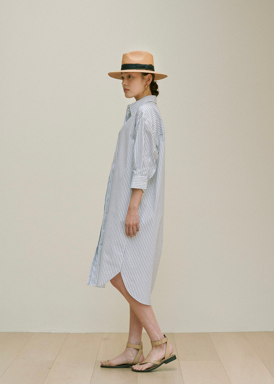 [1St Re-Order] Stripe Cotton-blend Shirt Dress