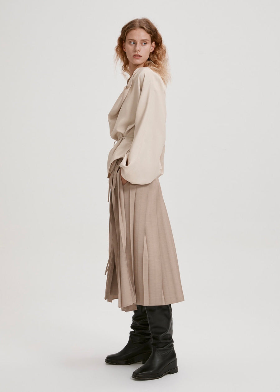 DRAPED WRAP BLOUSE (YELLOW BEIGE) | RECTO.