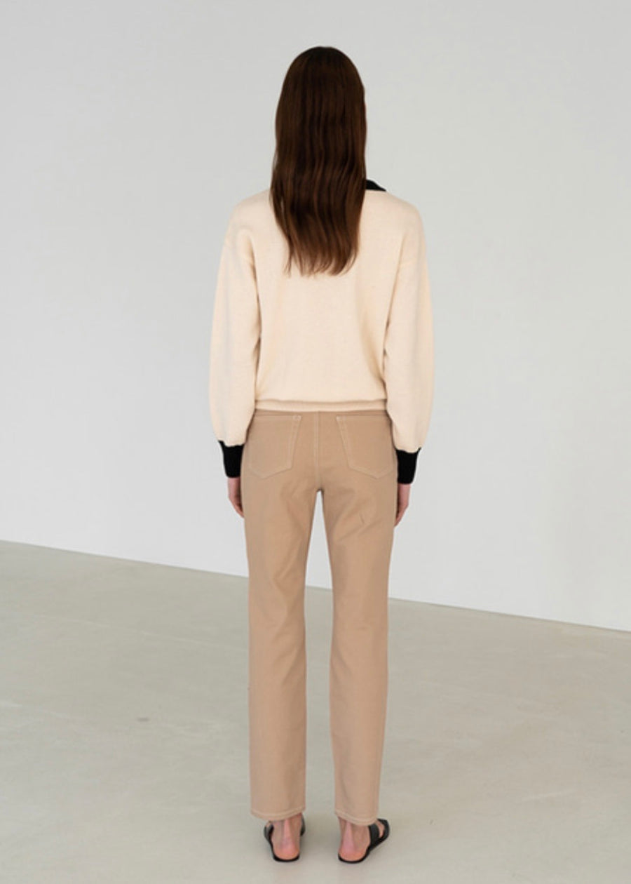 TWO-TONE CARDIGAN (CREAM) | LEHA