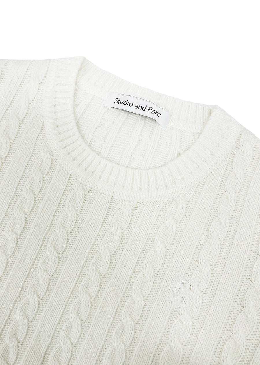 [STUDIO & PARC] Monceau Cable Short Sleeve Knit- White
