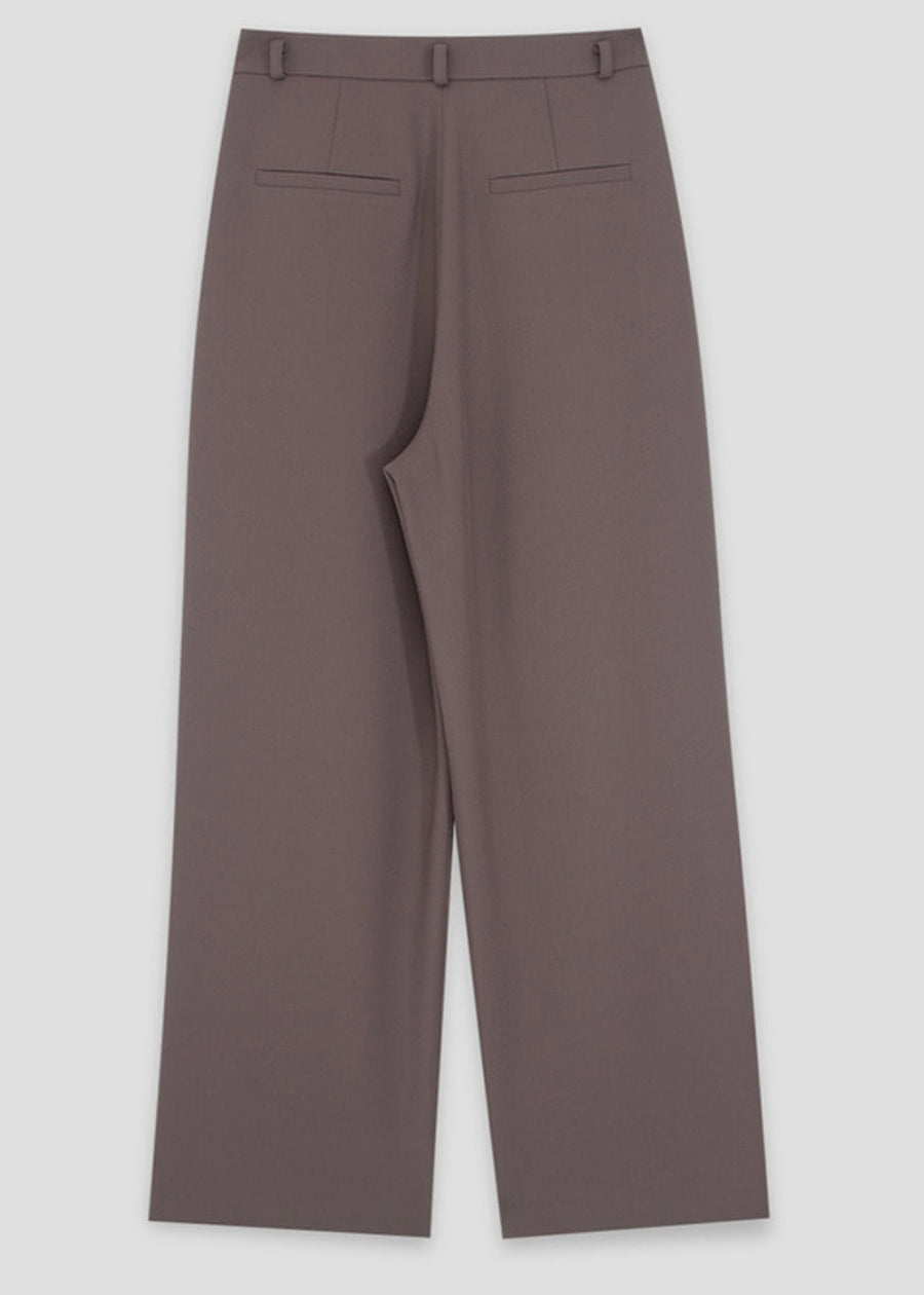 [LEHA] WOOL BLENDED PINTUCKED WIDE TROUSERS-BROWN