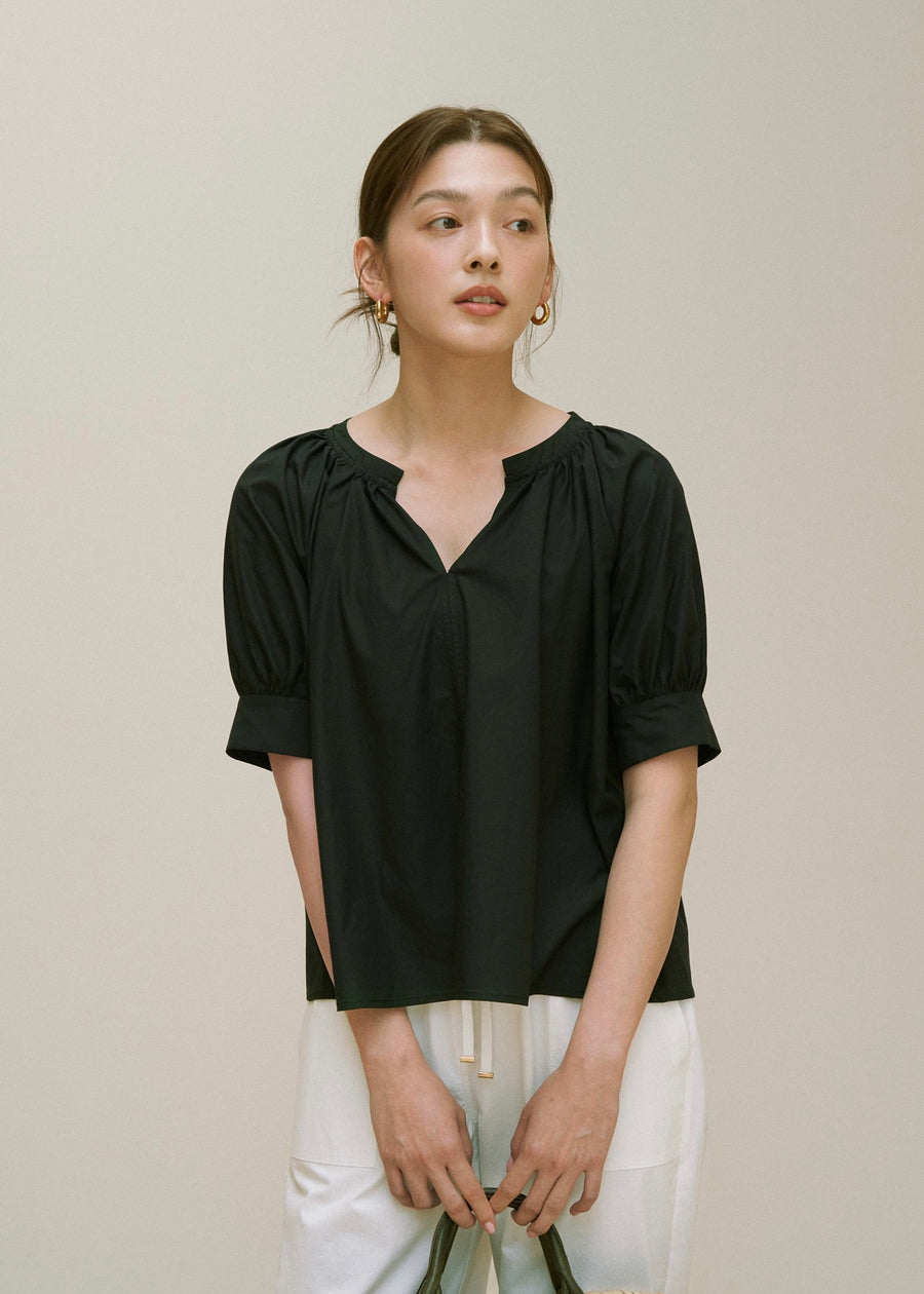 Gathered Tunic Blouse (Black)