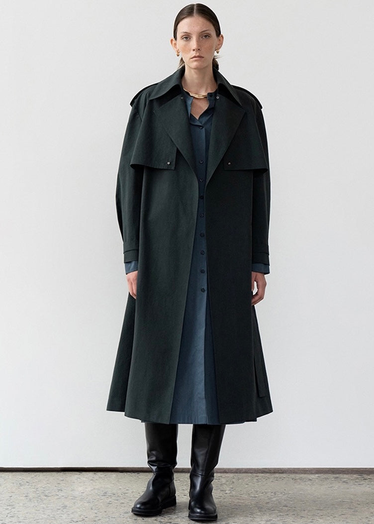 (Re-stock)Oversized collar trench coat (dark green)