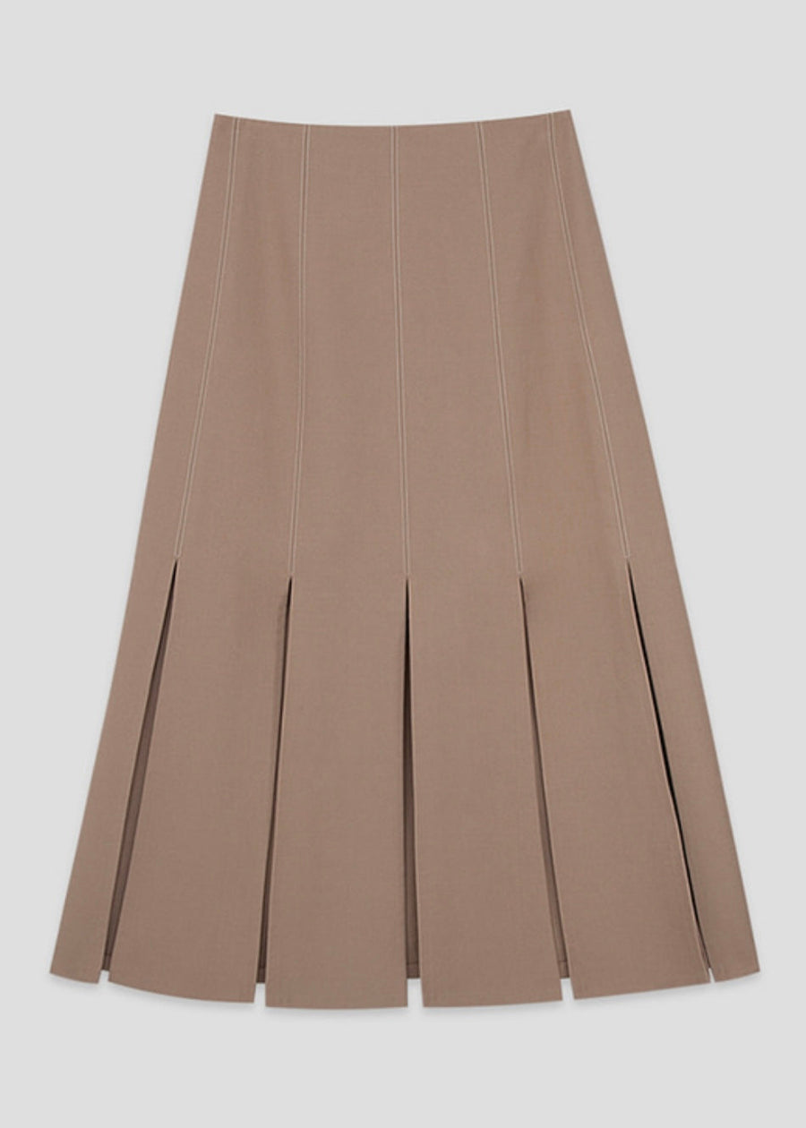 [Re-stock] Topstitched paneled midi skirt (Beige)