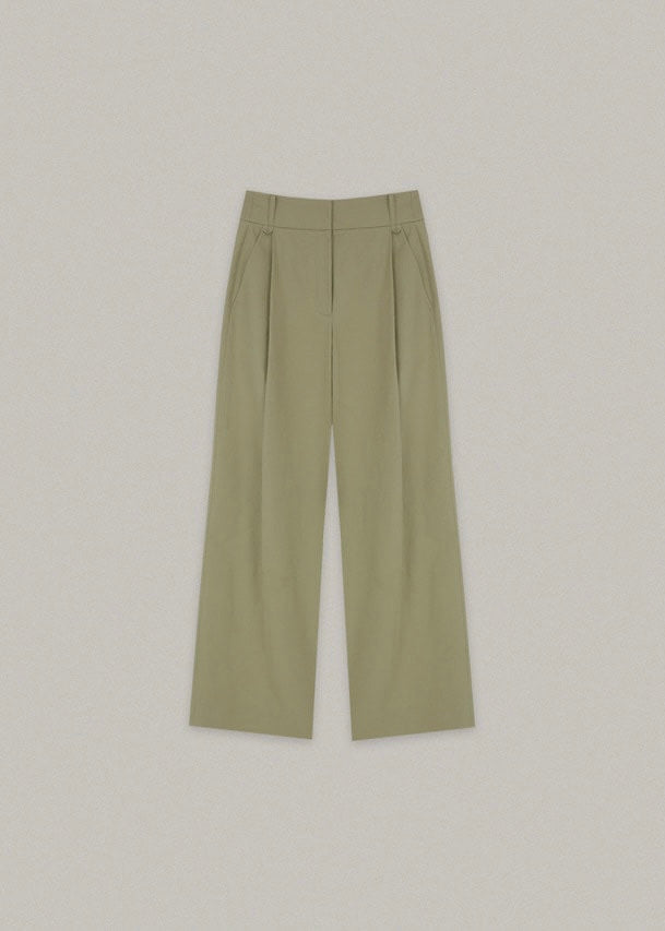 Cotton Wide Pants (Olive Khaki)