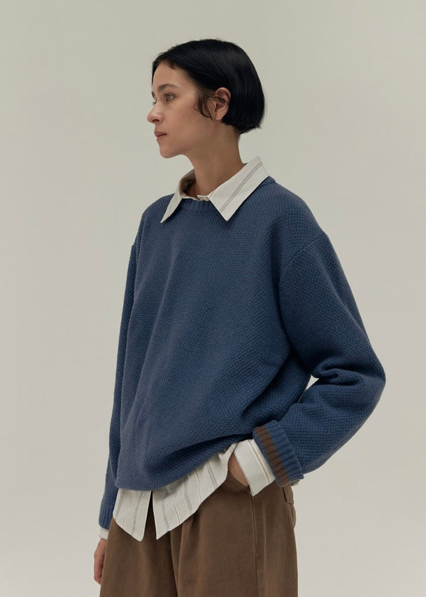 [Moia] Round Cashmere Knit -Vintage Blue