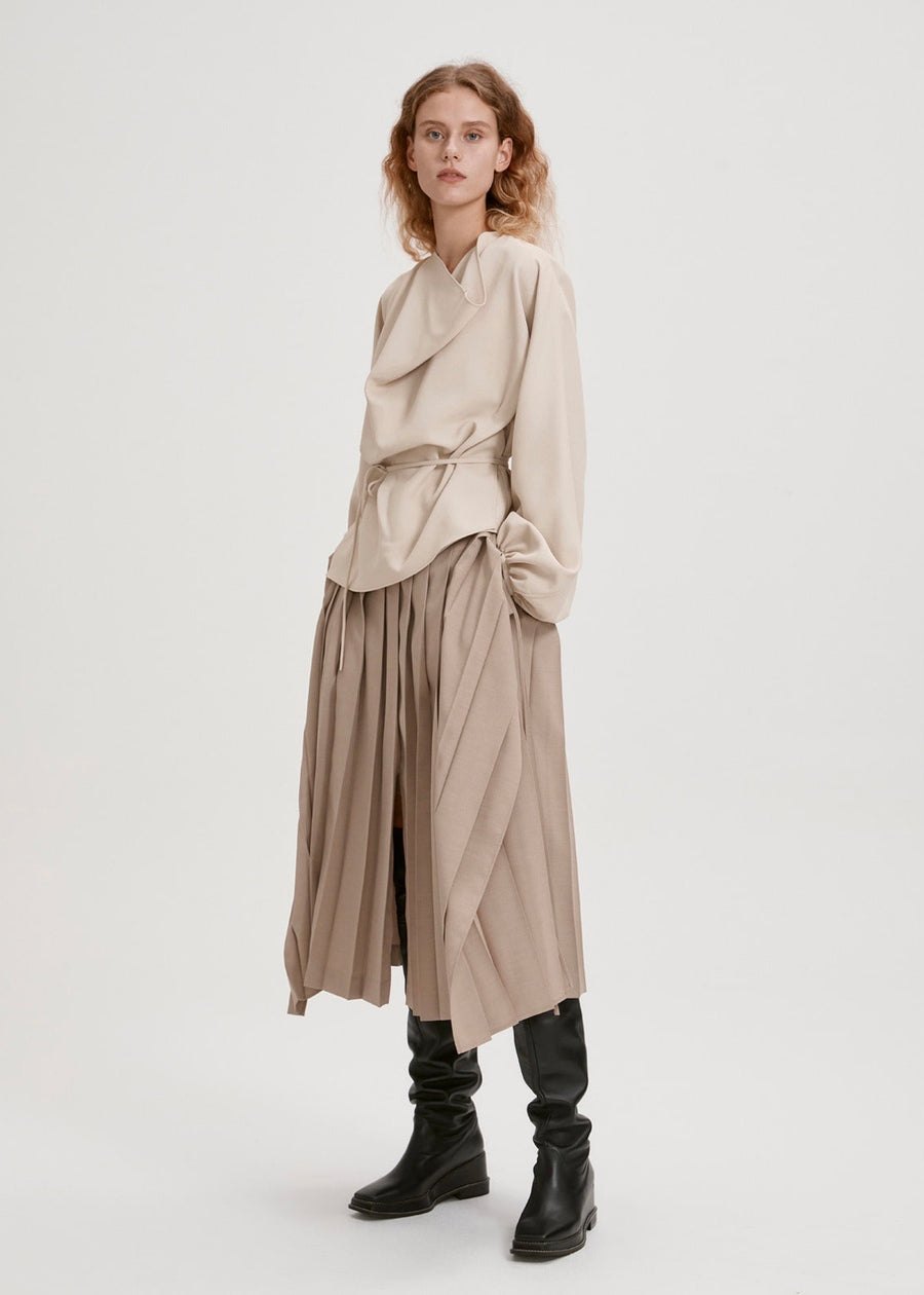 DRAPED WRAP BLOUSE (YELLOW BEIGE) | RECTO.