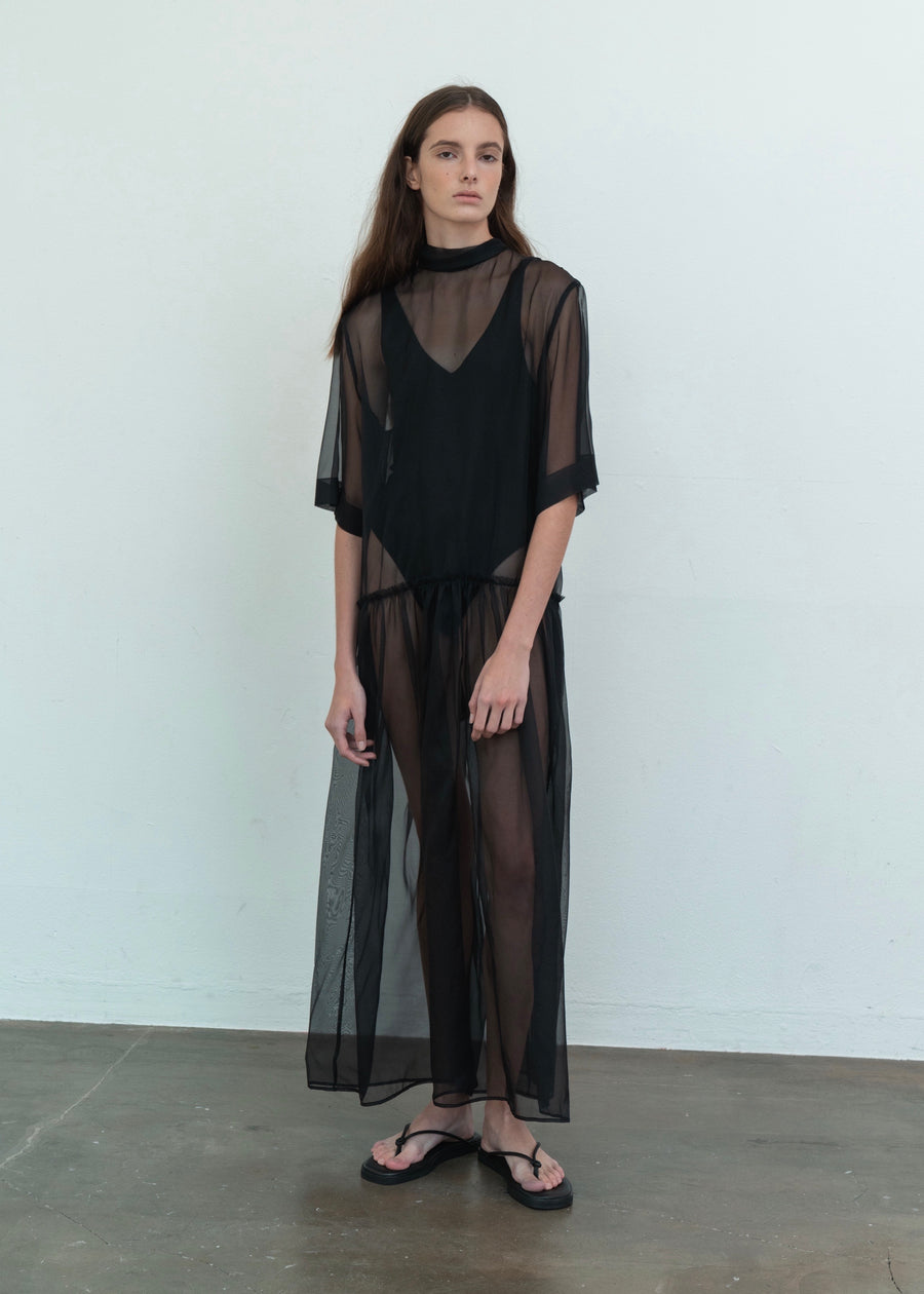 High-neck SIlk Organza Dress |L E H A