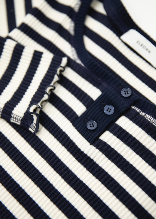 Button Ribbed Slim top  (Navy stripe)