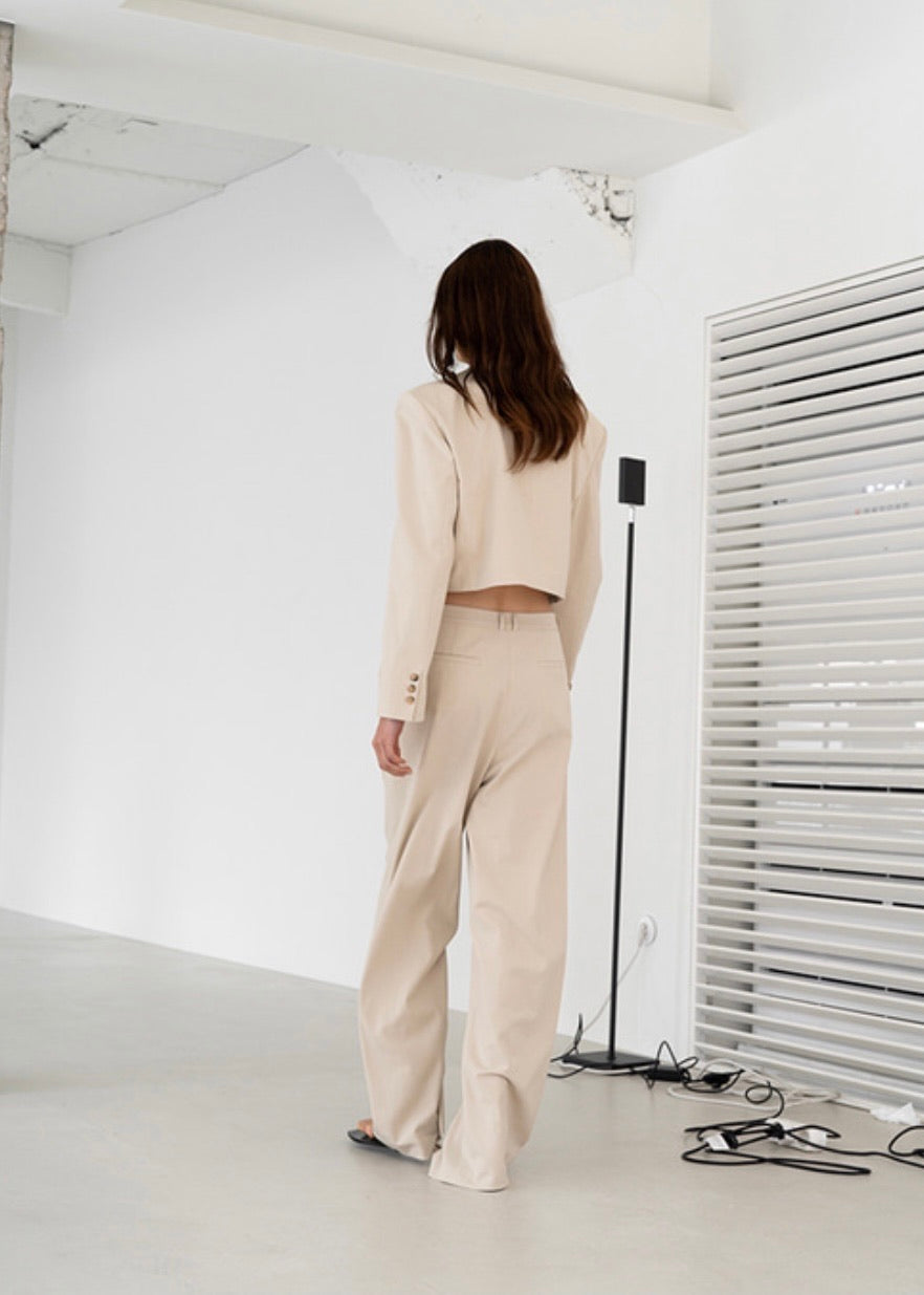 STONE CROPPED JACKET (LIGHT BEIGE) | LEHA