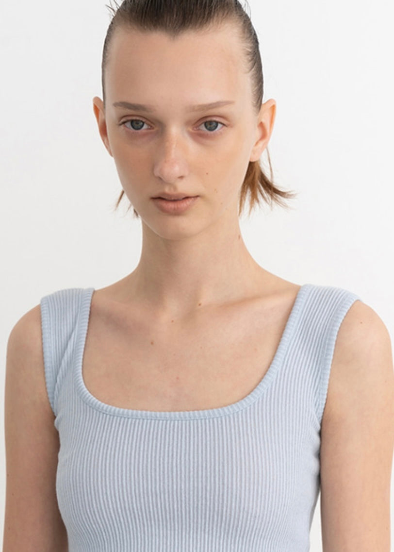 Essential Ribbed Stretch Cotton Jersey Tank Top (Black)