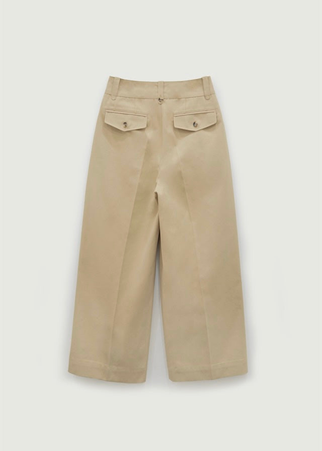 Cropped Cotton Wide Trousers (Beige)