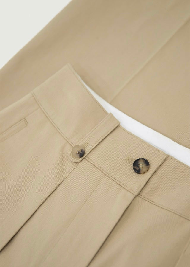 Cropped Cotton Wide Trousers (Beige)