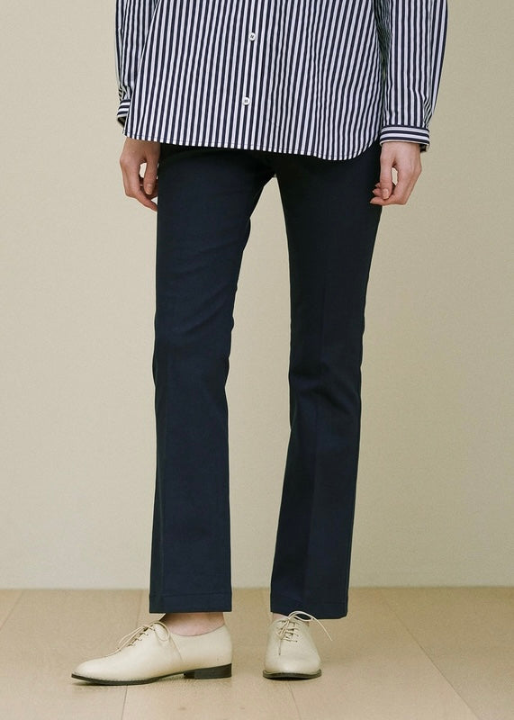 Semi-flared Cotton Pants (Deep Navy)