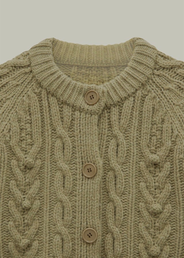La Neige Cable-Knit Cardigan (Automn green)