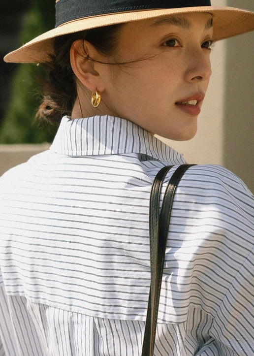 [1St Re-Order] Stripe Cotton-blend Shirt Dress
