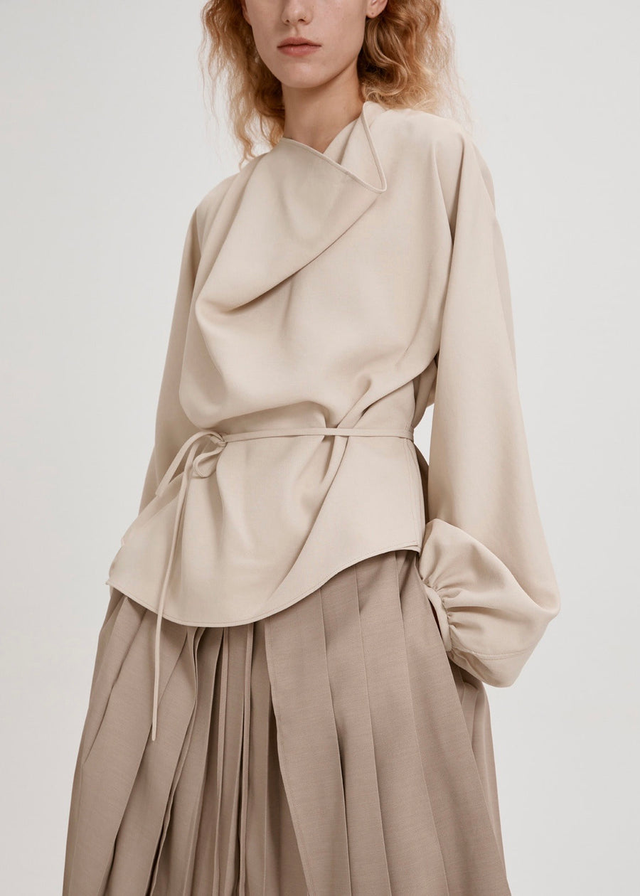 DRAPED WRAP BLOUSE (YELLOW BEIGE) | RECTO.