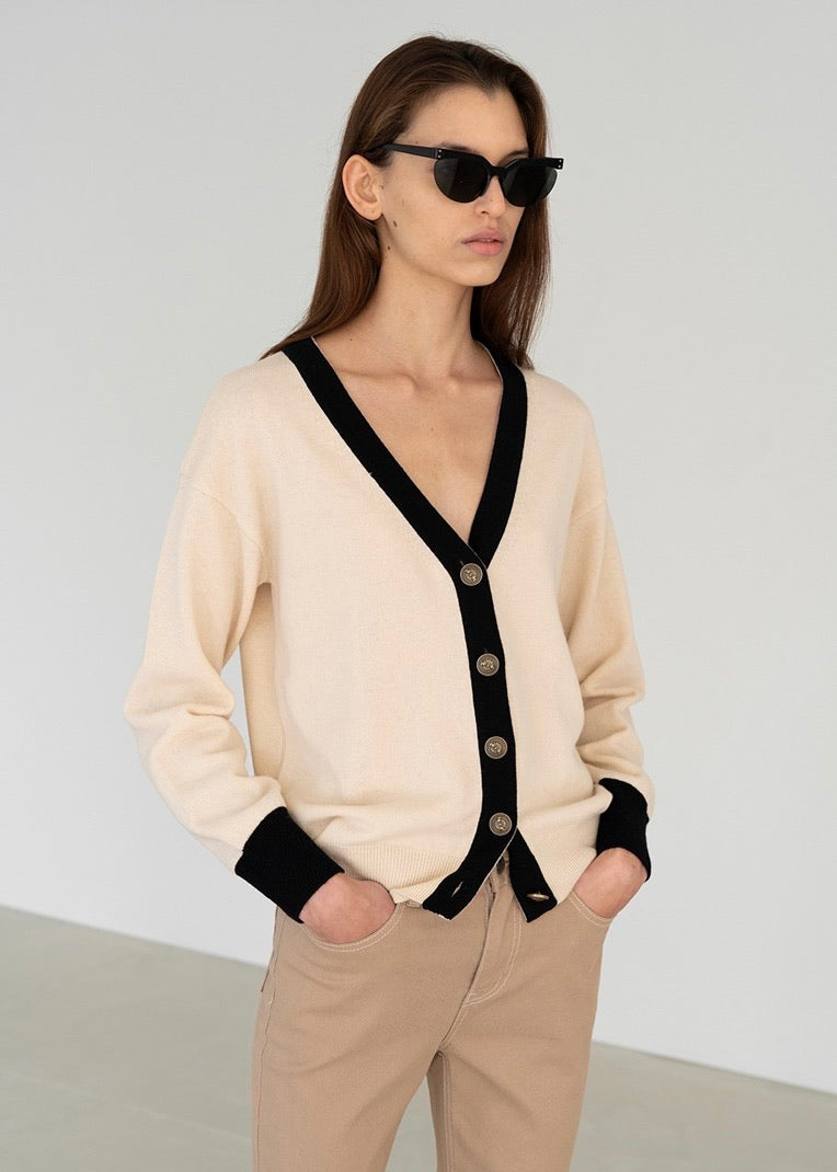 TWO-TONE CARDIGAN (CREAM) | LEHA