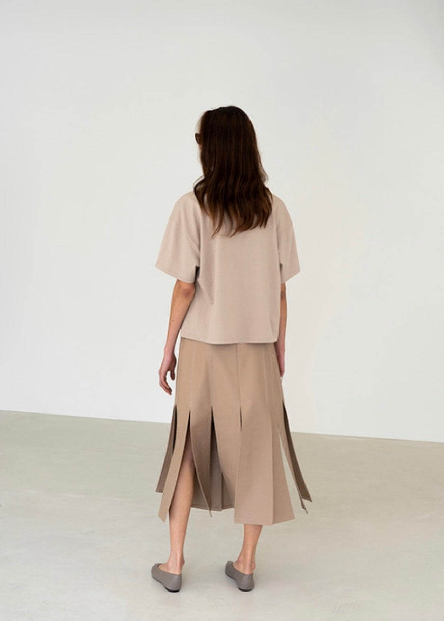 [Re-stock] Topstitched paneled midi skirt (Beige)
