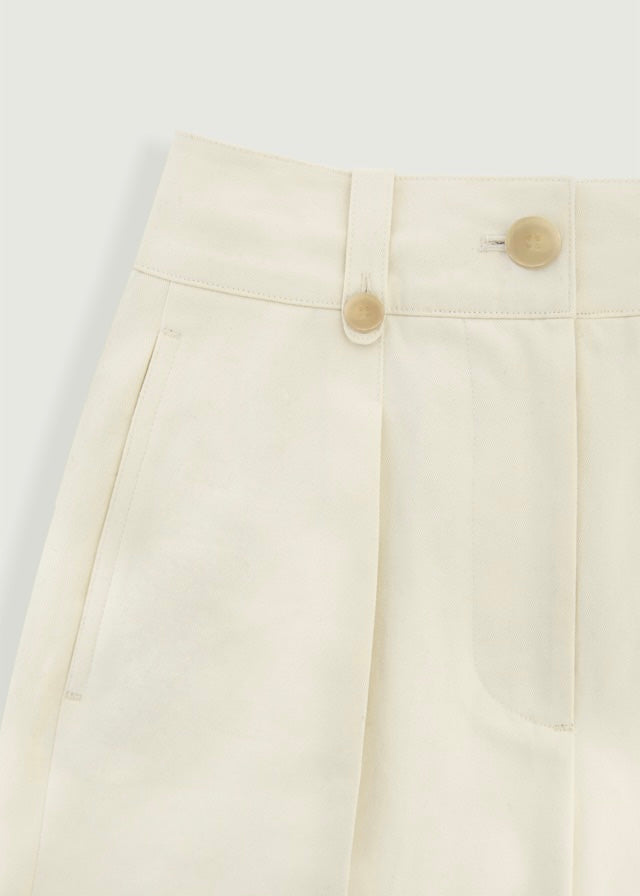 Cropped Cotton Wide Trousers (Cream)