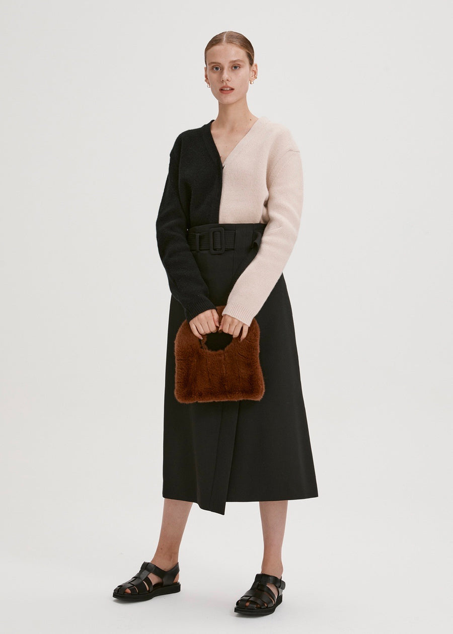 COLORBLOCK POCKET WOOL CARDIGAN (BLACK/PINK BEIGE) | RECTO