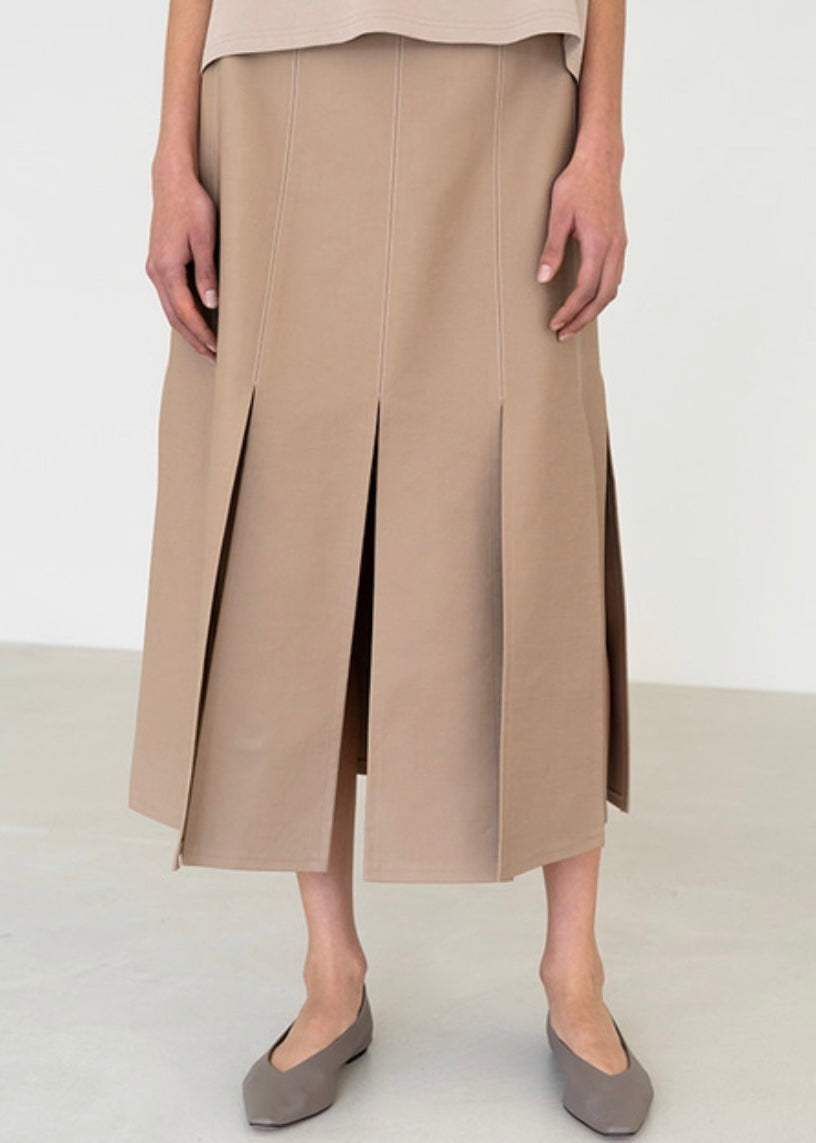 [Re-stock] Topstitched paneled midi skirt (Beige)