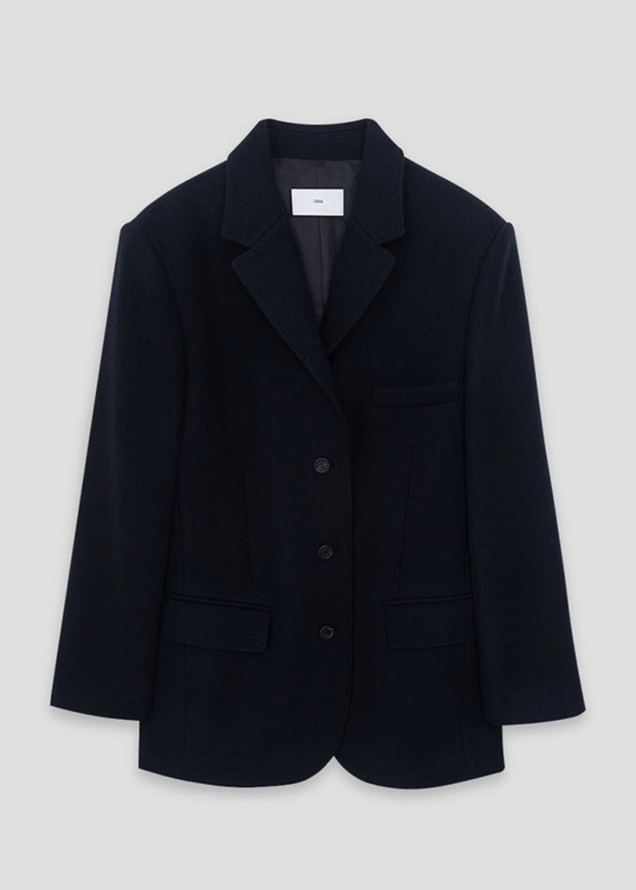 [LEHA] SINGLE BREASTED WOOL AND CASHMERE JACKET -DARK NAVY