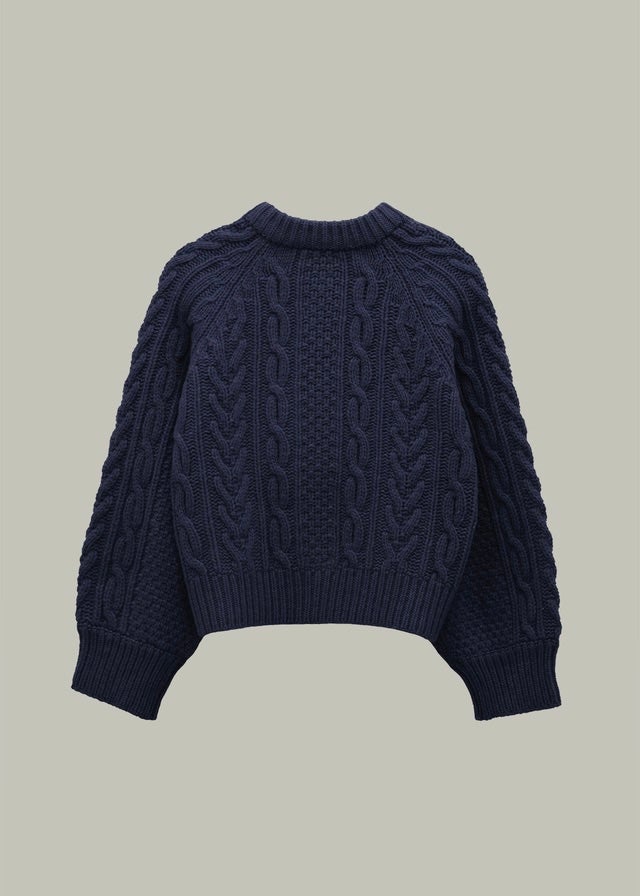 La Neige Cable-Knit Cardigan (Night blue)