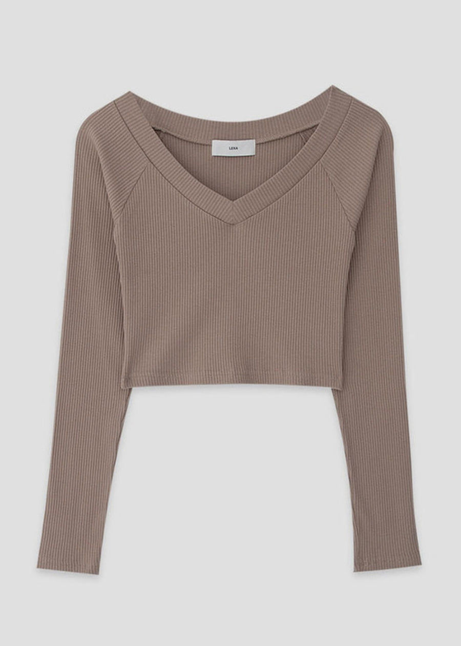 [LEHA] V NECK RIBBED STRETCH COTTON JERSEY TOP -2COLORS