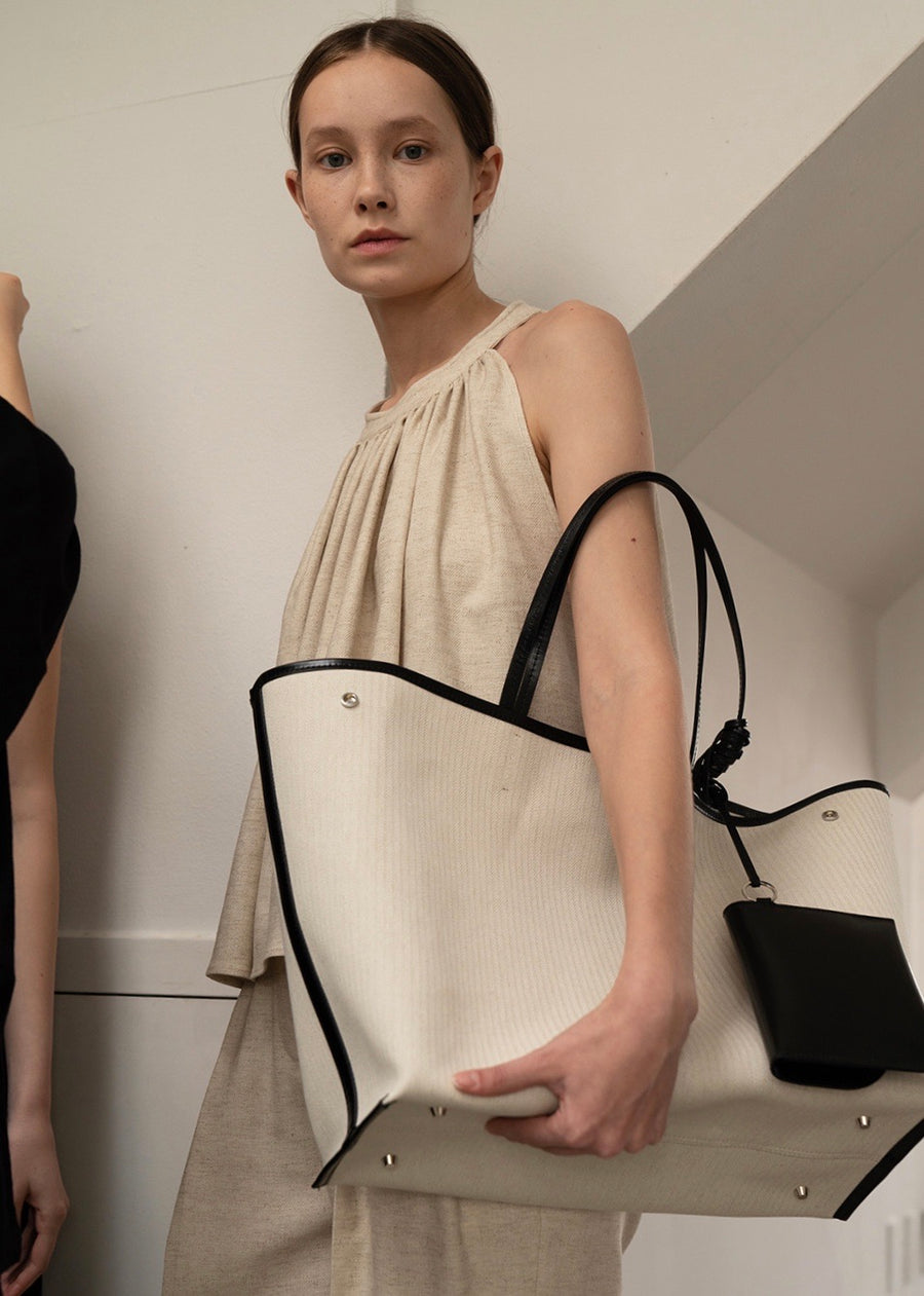 Leather-Trimmed Canvas Tote | KINDERSALMON