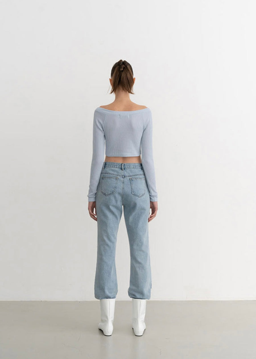 [LEHA] V NECK RIBBED STRETCH COTTON JERSEY TOP -2COLORS